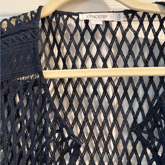 Navy Crochet Open-Front Cardigan - Picture 2 of 3